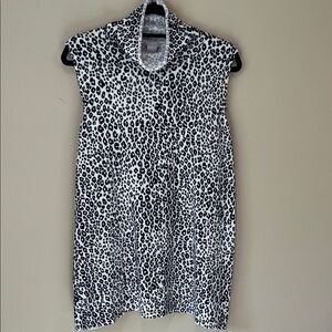 Chicos Navy/Cream Animal Print Mock Neck Sweater